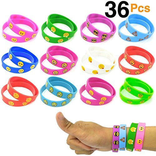 Product Cover O'Hill 36 Pack Emoji Wristband Silicone Emoticons Bracelets for Kids Birthday Party Supplies Favors Prize Rewards