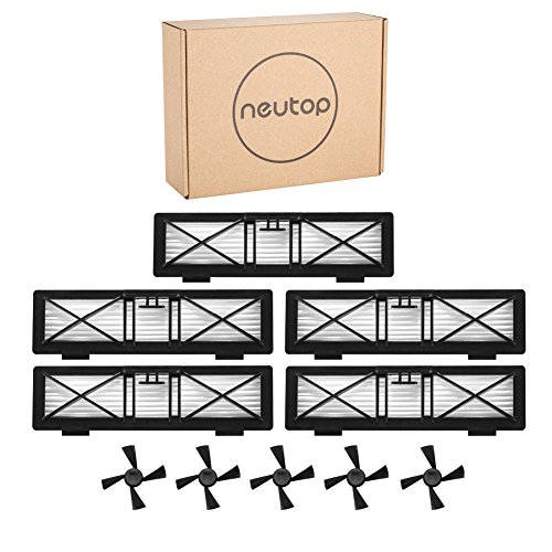 Product Cover Neutop 5pcs Ultra Performance Filters+5pcs Side Brushes Kit Replacement for Neato Connected D5 D6 D7 Wi-Fi Enabled Vacuum, Botvac D Series D75 D80 D85 Models.