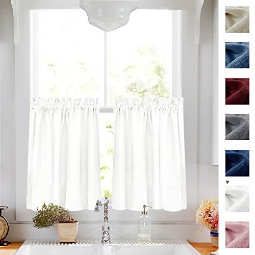 Product Cover White Tier Curtains Semi Sheer Short Curtains Kitchen Casual Weave Cafe Curtains Half Window Treatments 2 Panels 36