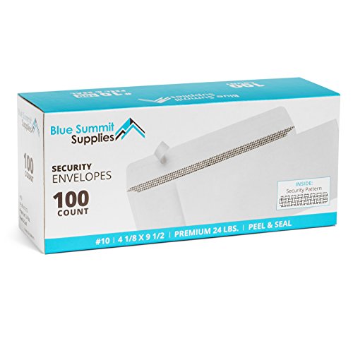 Product Cover 100 No. 10 Self Seal Security Envelopes - Designed for Secure Mailing - Security Tinted with Printer Friendly Design - Number 10 Size 4 1/8 x 9 ½ Inch (100 Pack)