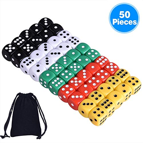 Product Cover AUSTOR 50 Pieces 6 Sided Dice Set 5 x 10 16mm Acrylic Dice with a Free Velvet Pouch