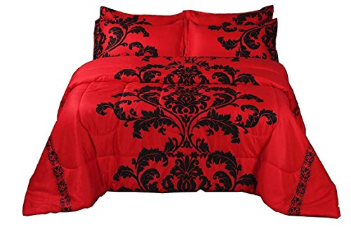 Product Cover A Nice Night Paisley Black Flower Comforter Set Bed-in-a-Bag,Queen (Red)