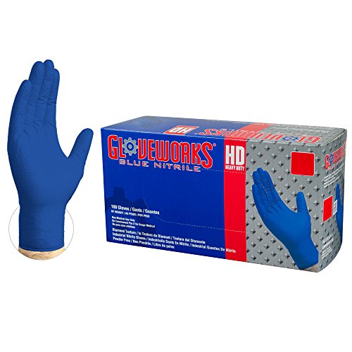 Product Cover AMMEX GLOVEWORKS HD Industrial Blue Nitrile Gloves - 6 mil, Latex Free, Powder Free, Diamond Texture, Disposable, Medium, GWRBN44100-BX, Box of 100, Royal Blue