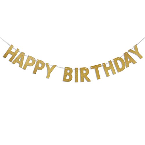 Product Cover OULII Happy Birthday Banner Glitter Gold Garland Banner Flag for Birthday Party Decoration