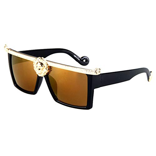 Product Cover Dollger Square Flat Top Thick Plastic Super Dark Gangster Luxury Sunglasses 57mm(Brown Mirror Lens+Gold Frame)