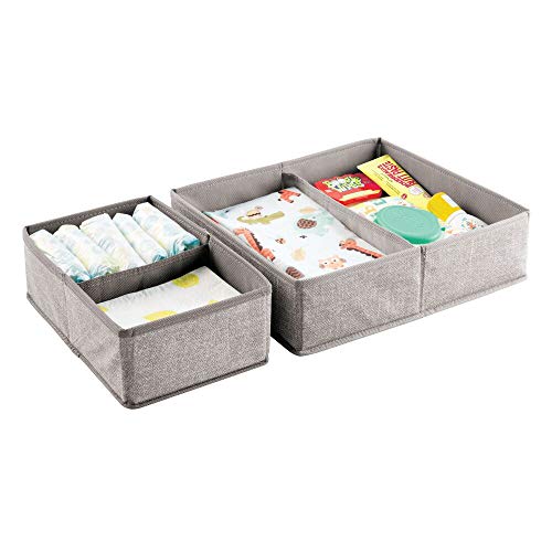Product Cover mDesign Soft Fabric Dresser Drawer and Closet Storage Organizer Set for Child/Kids Room, Nursery, Playroom, Bedroom - Rectangular Organizer Bins with Textured Print - Set of 2 - Linen/Tan