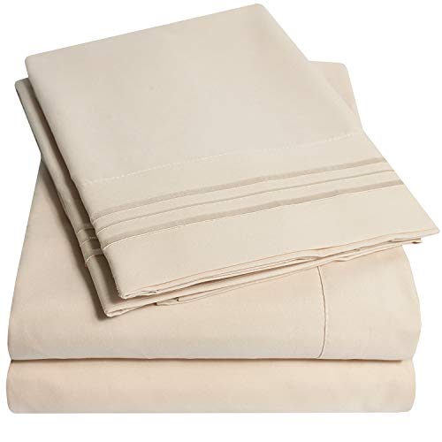 Product Cover 1500 Supreme Collection Extra Soft Twin XL Sheets Set, Beige - Luxury Bed Sheets Set with Deep Pocket Wrinkle Free Hypoallergenic Bedding, Over 40 Colors, Twin XL Size, Beige