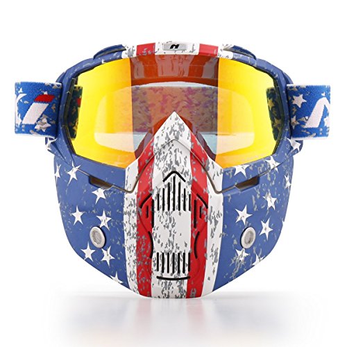 Product Cover NENKI Motorcycle Goggles Mask NK-1019US For 3/4 Motorcycle helmets And Retro Harley helmet, Detachable Mask, US Flag Style | Patriot Graphic(Irridium Red Lens)