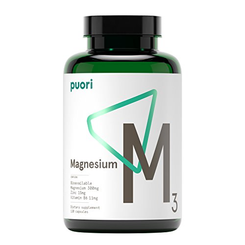 Product Cover Puori - M3 High Quality Magnesium Supplement, ZMA, Magnesium 300mg, Zinc, 15mg, Vitamin B6 11mg, Malic Acid 300mg, 120 Vegan Capsules