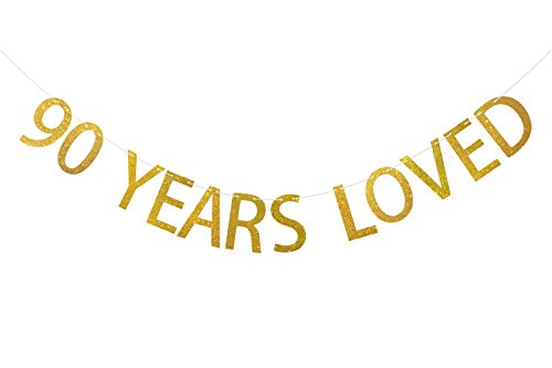 Product Cover FECEDY Gold Glittery 90 Years Loved Banner for 90th Birthday Party Anniversary Decorations