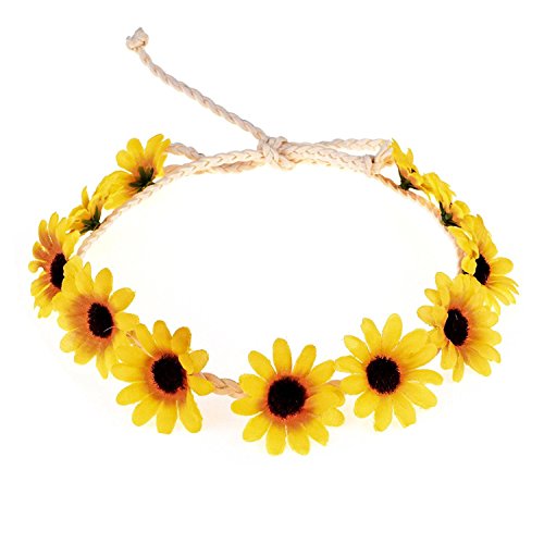 Product Cover Floral Fall Sunflower Crown Hair Wreath Bridal Headpiece Festivals Hair Band (YellowA)