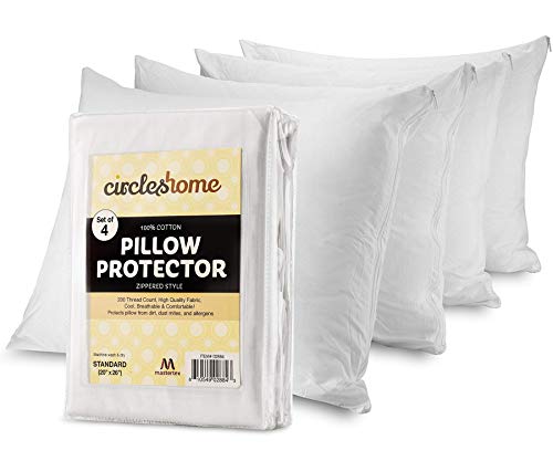 Product Cover Mastertex Pillow Protectors 4 Pack Standard Zippered | 100% Cotton Breathable Pillow Covers | Protects from Dirt, Dust & Allergens | Hypoallergenic & Quiet (Standard - Set of 4-20x26)