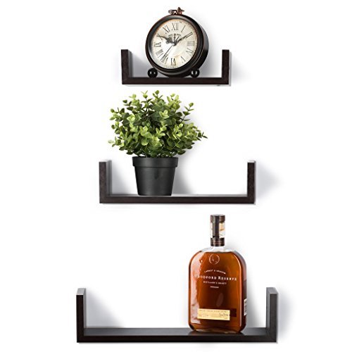 Product Cover Floating Shelves Set of 3 Wall Shelves - Espresso Finish Wooden Shelves - By Saganizer