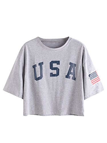 Product Cover SweatyRocks Women's Letter Print Crop Tops Summer Short Sleeve T-Shirt