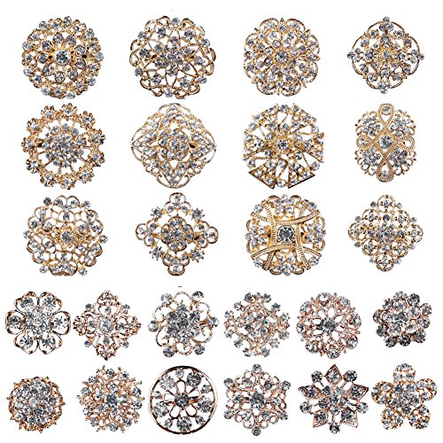 Product Cover Mutian Fashion Lot 24pc Clear Rhinestone Crystal Flower Brooches Pins