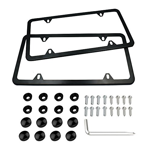 Product Cover Indeed BUY Newest 2 Pcs 4 Holes Stainless Steel Black License Plate Frame,Car Licenses Plate Covers Holders Frames for Plates with Screw Caps.