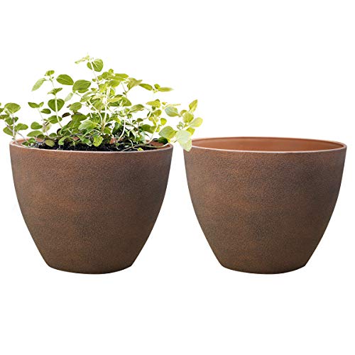 Product Cover Flower Pots Garden Planters Outdoor Indoor - 11.3 inches Resin Plant Basket with Drainage Hole, Set of 2, Terracotta Color
