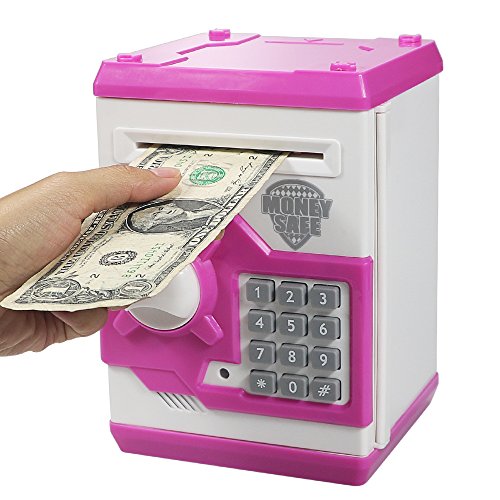 Product Cover HUSAN Great Gift Toy for Kids Code Electronic Piggy Banks Mini ATM Electronic Save Money Coin Bank Box for Children Password Lock case (Pink)