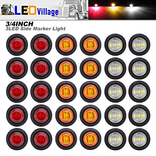 Product Cover 30 Pcs TMH 3/4 Inch Surface Mount 10 pcs Amber + 10 pcs Red + 10 pcs White LED Clearance Markers Bullet Marker lights, side marker lights, led marker lights, led trailer marker lights