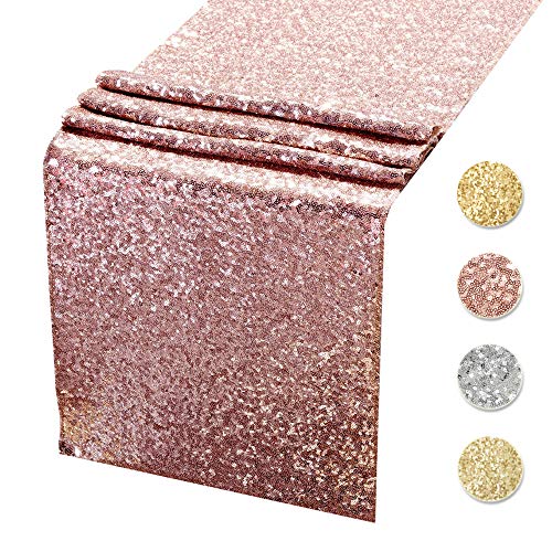 Product Cover Sequin Table Runners ROSE GOLD- 12 X 108 Inch Glitter ROSE GOLD Table Runner-ROSE GOLD Party Supplies Fabric Decorations For Holiday Christmas Gift Wedding Birthday Baby Shower