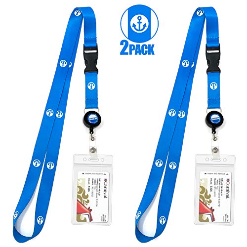 Product Cover Cruise Lanyard & Key Card Holder [2-Pack] Retractable Reel & Detachable Waterproof ID Holder (Blue Anchor Design)