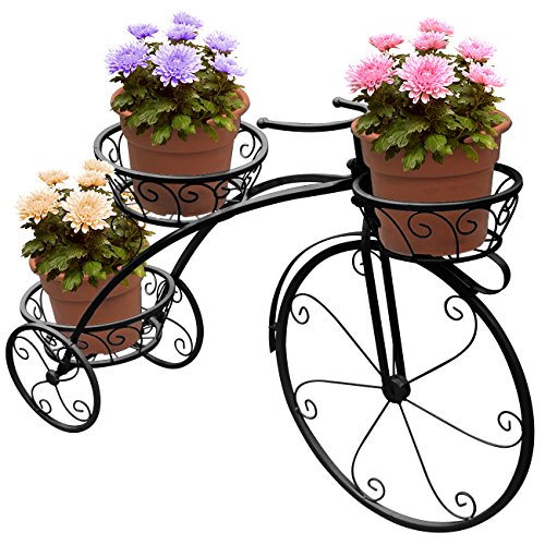 Product Cover Sorbus Tricycle Plant Stand - Flower Pot Cart Holder - Ideal for Home, Garden, Patio - Great Gift for Plant Lovers, Housewarming, Mother's Day - Parisian Style (Black)