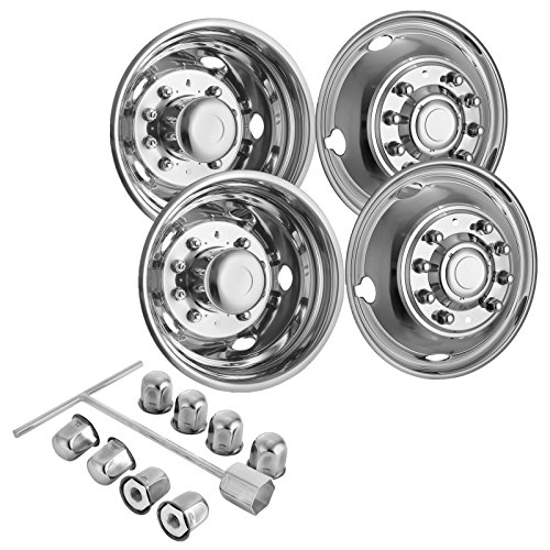 Product Cover Mophorn 4 PCS of Wheel Simulators 19.5 Inch 10 Lug Hubcap Kit Fit for 2005-2017 Ford F450 - F550 2WD Trunk Polished Stainless Steel Bolt On Dually Wheel Cover Set (19.5