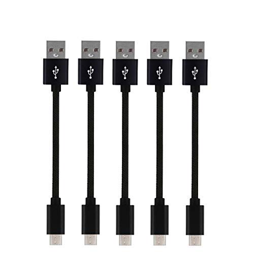 Product Cover Short Micro USB Cable, dethinton [5 Pack 8 inches] Short Nylon Braided high Speed USB to Micro USB Charging Cables for Samsung, HTC, Motorola, Nokia, Android, and More - Black