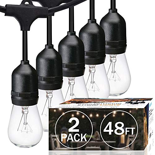 Product Cover SUNTHIN Pack of 2 48ft String of Lights with 15 x E26 Sockets and Hanging Loops 18 x 11 Watt S14 Bulbs 3 Spares Indoor Outdoor String Lights Commercial String Lights Patio Lights Light Strings