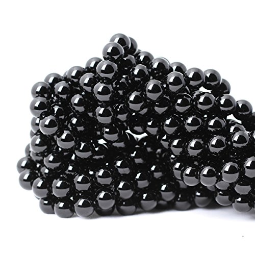 Product Cover Qiwan 45PCS 8mm Black Smooth Polish Onyx Agate Loose Beads Round Crystal Energy Stone Healing Power for Jewelry Making 1 Strand 15