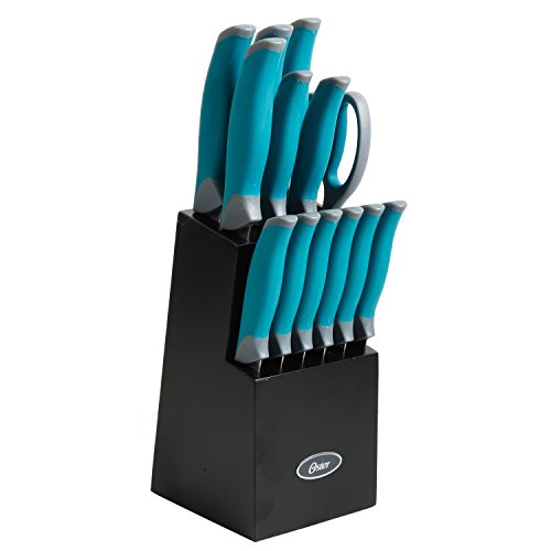 Product Cover Oster 81007.14 Lindbergh 14 Piece Stainless Steel Cutlery Set Black Block, Teal Handles