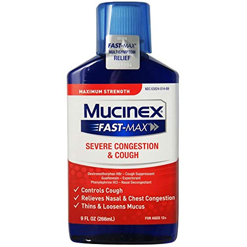 Product Cover Mucinex Fast-Max Severe Congestion & Cough Multi-Symptom Max. Strength Liquid- Expectorant, Cough Suppressant, Nasal Decongestant, w/Dextromethorphan, Phenylephrine & Guaifenesin, 9 oz. (Pack of 2)