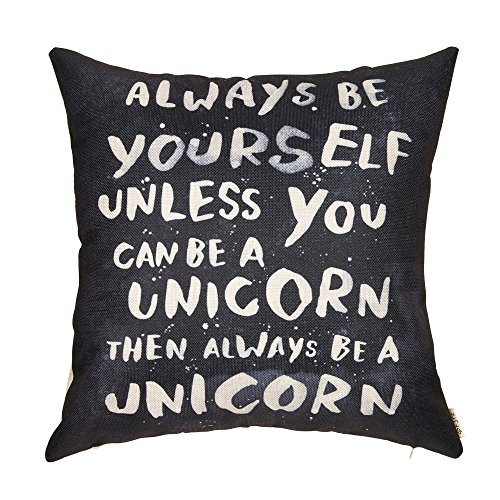 Product Cover Fjfz Rustic Farmhouse Décor Always Be Yourself Unless You Can Be a Unicorn Inspirational Sign Nursery Decoration Cotton Linen Home Decorative Throw Pillow Case Cushion Cover for Sofa Couch, 18