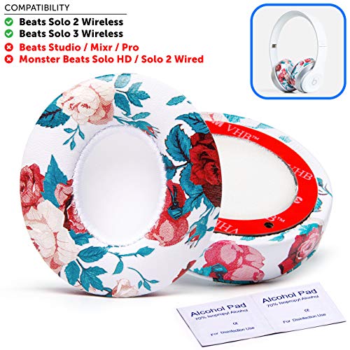 Product Cover Wicked Cushions Beats Solo 2 Ear Ppad Replacement - Compatible with Solo 2 & 3 Wireless On Ear Headphones (Does Not Fit Beats Studio) | Floral White