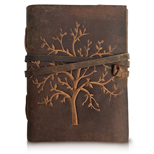 Product Cover Leather Journal Tree of Life - Writing Notebook Handmade Leather Bound Daily Notepads for Men and Women Blank Paper Large 8 x 6 Inches - Gift for Art Sketchbook, Travel Diary and Journals to Write in