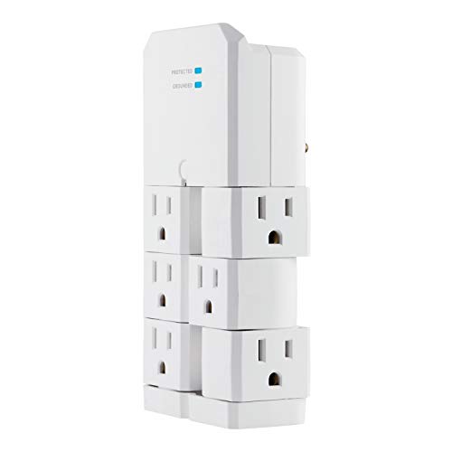 Product Cover GE Pro 6-Outlet Surge Protector Tap with Swivel Outlets, White, 90 Degree Rotating Outlets, 1080 Joules, 37063