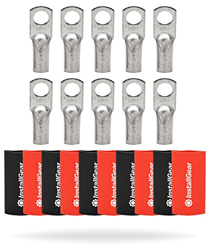 Product Cover InstallGear 4 Gauge AWG Tinned Pure Copper Lugs Ring Terminals Connectors with Heat Shrink - 10-Pack