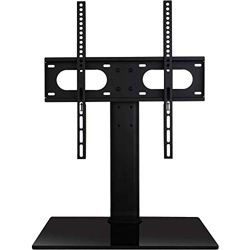 Product Cover WALI Table Top TV Stand with Glass Base and Security Wire Fits Most 32 to 47 inch LED, LCD, OLED and Plasma Flat Screen TV with VESA up to 400 by 400mm (TVDVD-01), Black