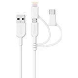 Product Cover Anker Powerline II 3-in-1 Cable, Lightning/Type C/Micro USB Cable for iPhone, iPad, Huawei, HTC, LG, Samsung Galaxy, Sony Xperia, Android Smartphones, and More(3ft, White)