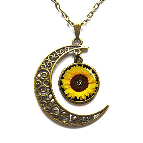 Product Cover Crescent Moon Necklace,Sunflower pendant , Yellow Sunflower necklace , sunflower jewelry ,spring jewelry, yellow flower gift idea for friends , family