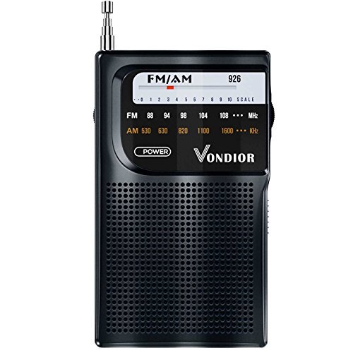 Product Cover One Day Sale!- AM/FM Battery Operated Portable Pocket Radio - Best Reception and Longest Lasting. AM FM Compact Transistor Radios Player Operated by 2 AA Battery, Headphone Socket, by Vondior (Black)