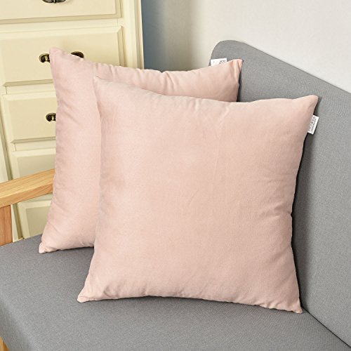 Product Cover NATUS WEAVER 2 Pcs Velvet Deluxe Square Decorative Throw Pillow Covers for Teen Girl's Room, 18x18, Baby Pink
