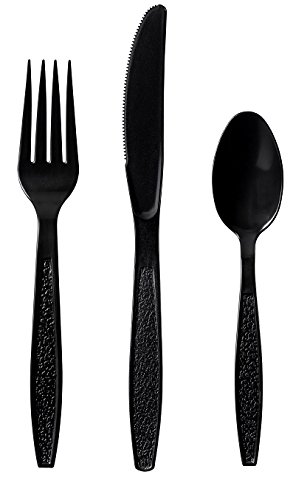 Product Cover Eskay Heavy-Weight Plastic Cutlery Set - 200 Forks, 100 Knives, 100 Teaspoons - Black
