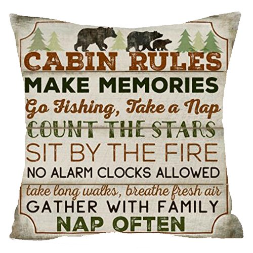 Product Cover Nordic Retro Wood Wild Animal Bear Cabin Rules Count Star Tree Pine Cotton Linen Square Throw Waist Pillow Case Decorative Cushion Cover Pillowcase Sofa 18