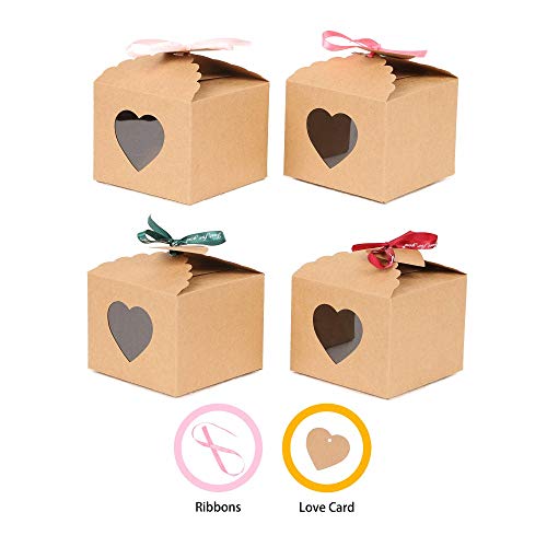 Product Cover YuSang Kraft Boxes with Tags and Ribbons for Cake Candy Treat Holiday Party Birthday Homemade Favor 5x5x4 Inch (Pack of 16)