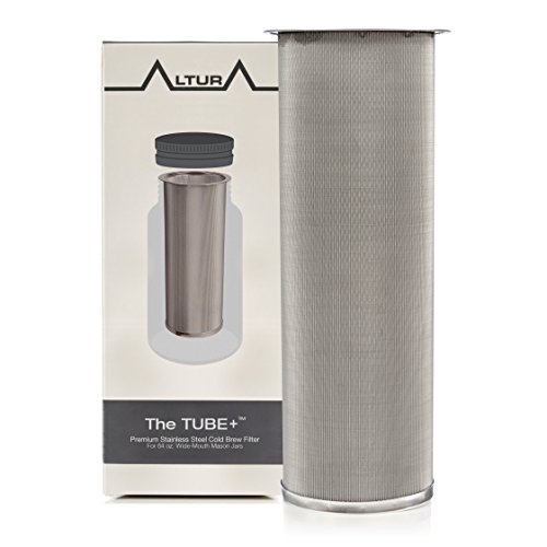 Product Cover The TUBE+: Cold Brew Coffee Maker and Tea Infuser Kit. Premium Stainless Steel Mesh Filter Designed to Fit 64 Oz. Wide Mouth Ball Mason Jar Brew Guide and Recipe eBook Included