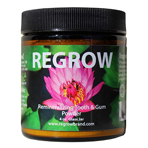 Product Cover REGROW Remineralizing Tooth Powder - Stop Sensitive Teeth and Gums - Whiter Teeth Naturally - Cleans, Heals, & Protects Teeth and Gums - All Natural - 4oz Glass Jar