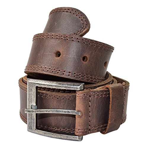 Product Cover Men's Two Row Stitch Leather Belt Handmade by Hide & Drink Includes 101 Year Warranty :: Bourbon Brown