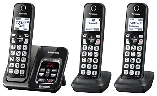 Product Cover PANASONIC Expandable Cordless Phone System with Link2Cell Bluetooth, Voice Assistant, Answering Machine and Call Blocking - 3 Cordless Handsets - KX-TGD563M (Metallic Black)