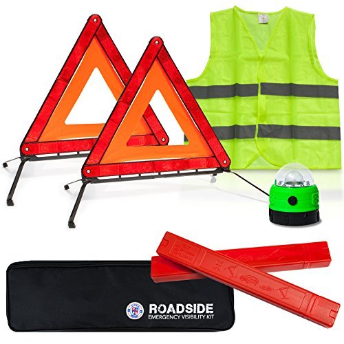 Product Cover Always Prepared Visibility Roadside Emergency Kit for Your Vehicle, Car, Truck w/Storage Bag - 2 x Foldable Triangles + Vehicle Warning Light Reflective Vest Must Have Safety Tools!